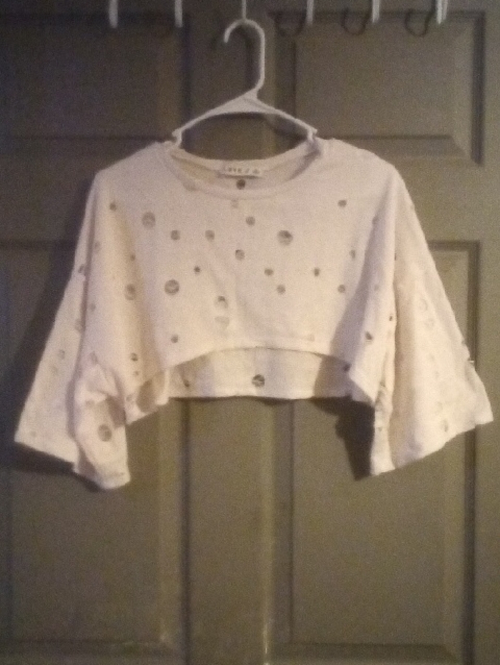 Distressed Crop Top -White with Holes